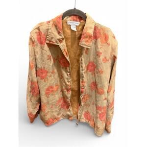 beige peach floral print jacket Ashlyn Kate made of felt or suede material XL